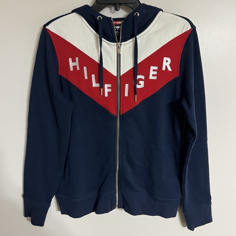 Tommy Hilfiger Sport Women's Full Zip‎ Colorblock Hoodie Size Medium 90s Y2K
